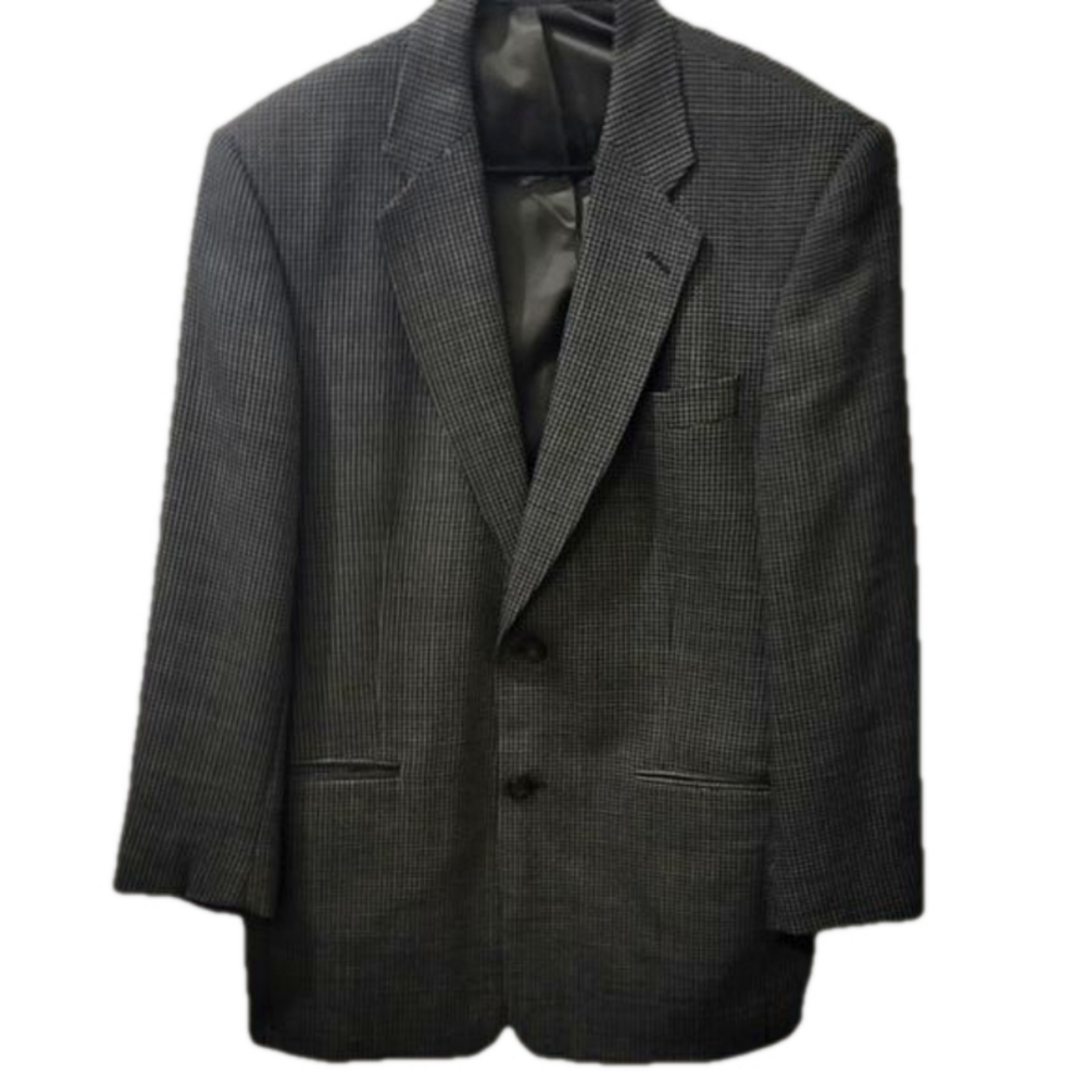 Botany 500 Mens Vintage Pure New Wool Blazer Grey Black Micro Pattern Sport Coat